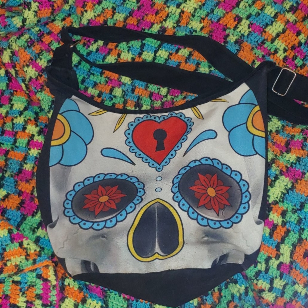 Sugar skull hobo bag